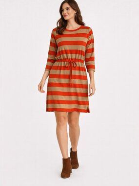 Merona 100% Cotton Knit Dress Size M Orange and Tan Stripes